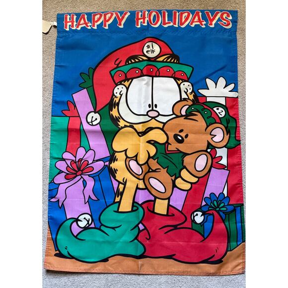 NWT Garfield Happy Holidays yard flag - Christmas - 80s - wall hanging 28 x 40 - Picture 7 of 8